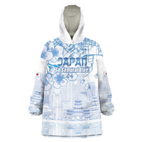 Custom Japan Football Wearable Blanket Hoodie Go Samurai Blue Sakura Tokyo Style
