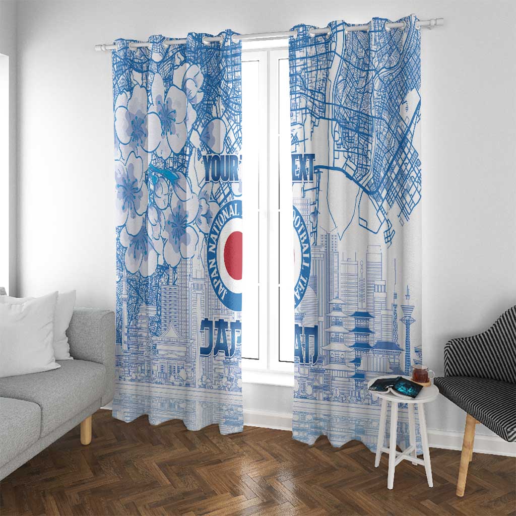 Custom Japan Football Window Curtain Go Samurai Blue Sakura Tokyo Style