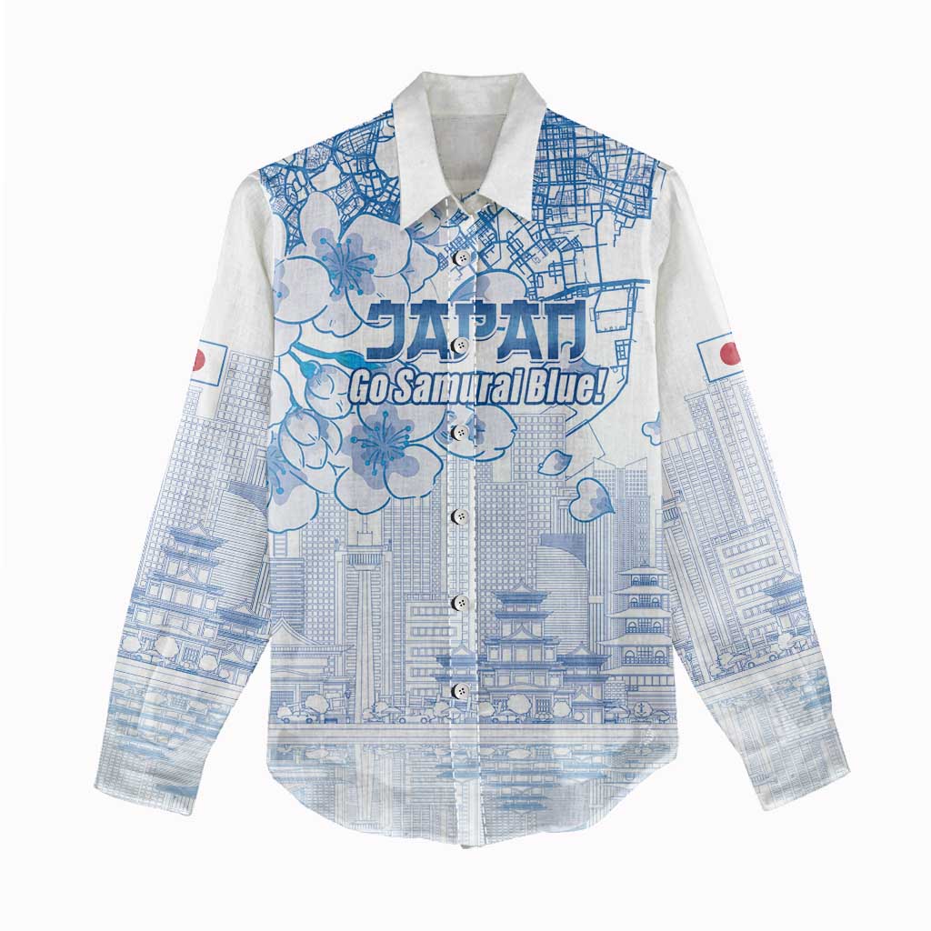 Custom Japan Football Women Casual Shirt Go Samurai Blue Sakura Tokyo Style