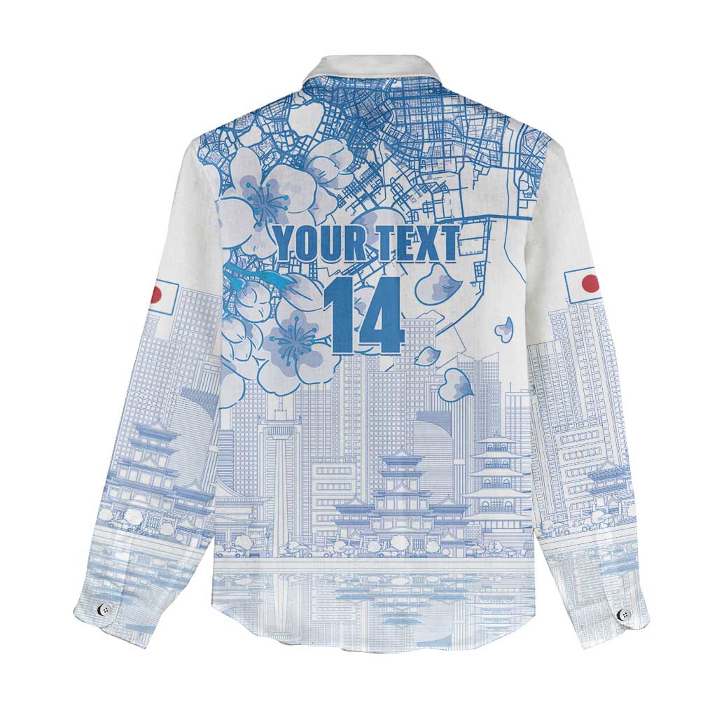 Custom Japan Football Women Casual Shirt Go Samurai Blue Sakura Tokyo Style