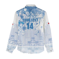 Custom Japan Football Women Casual Shirt Go Samurai Blue Sakura Tokyo Style