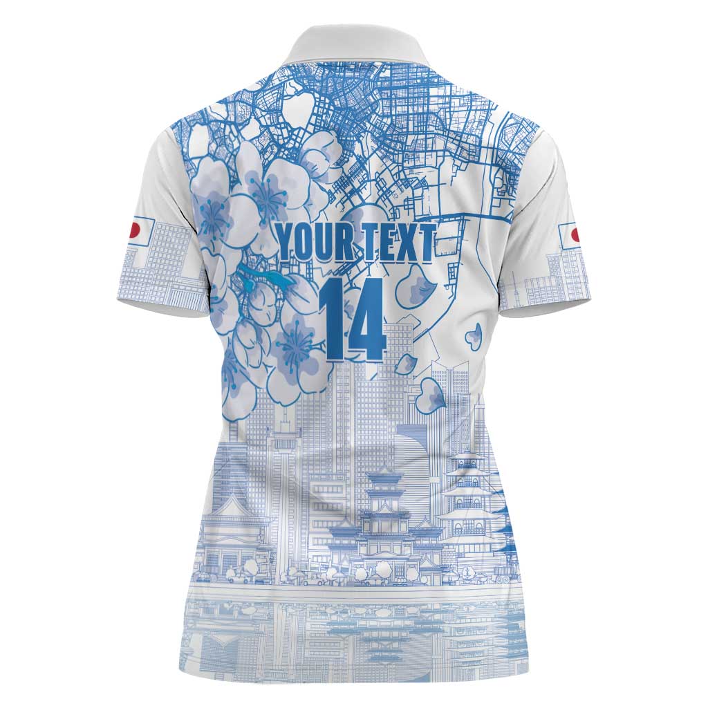 Custom Japan Football Women Polo Shirt Go Samurai Blue Sakura Tokyo Style