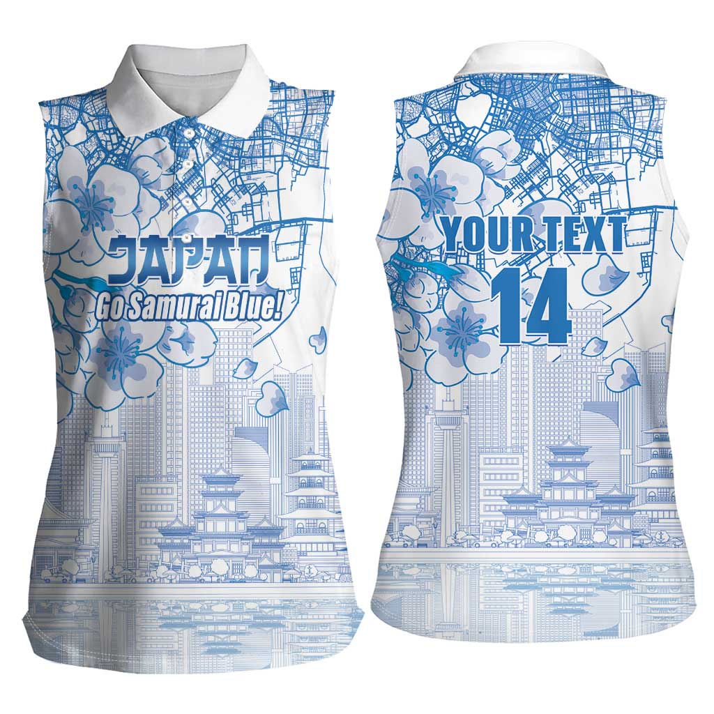 Custom Japan Football Women Sleeveless Polo Shirt Go Samurai Blue Sakura Tokyo Style