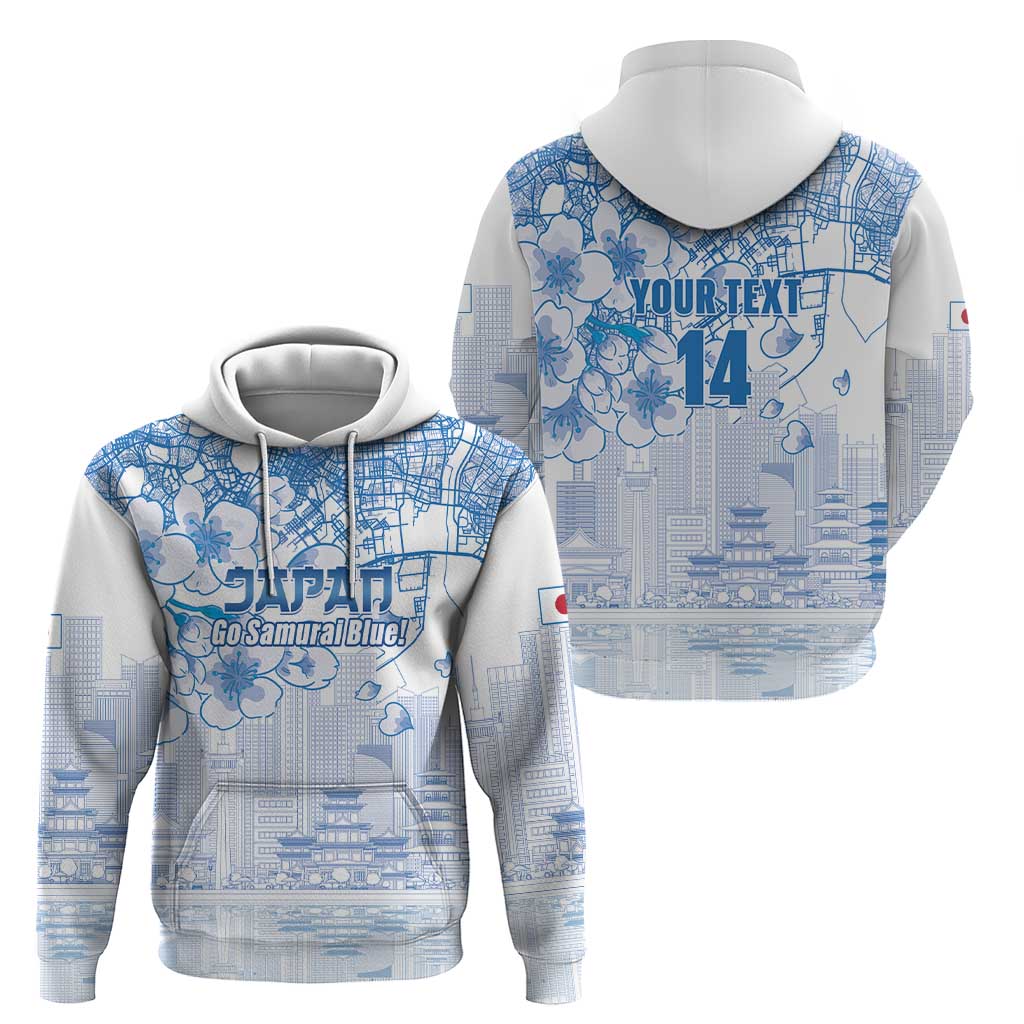 Custom Japan Football Zip Hoodie Go Samurai Blue Sakura Tokyo Style