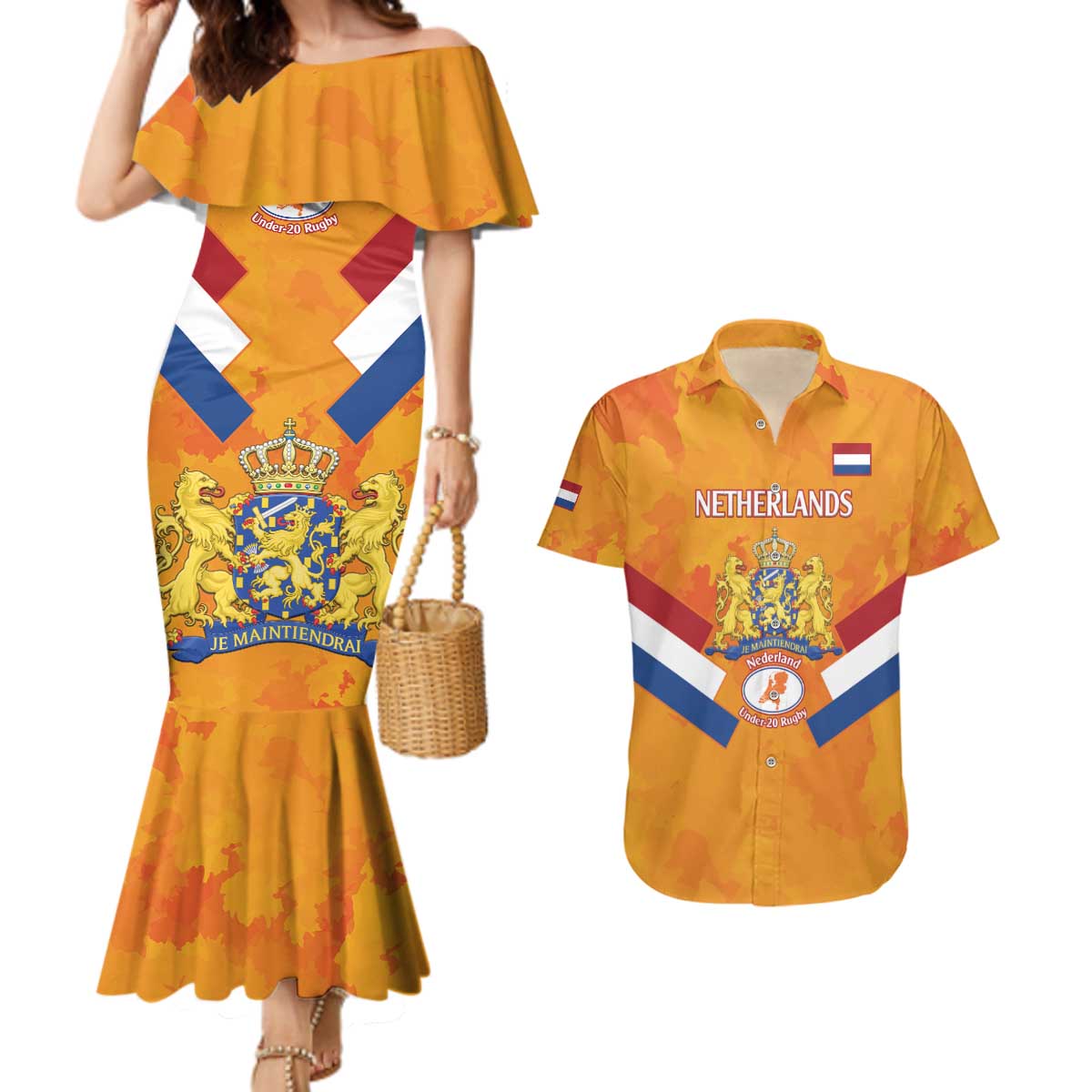 Custom Netherlands Rugby Couples Matching Mermaid Dress and Hawaiian Shirt 2024 Go Champions Nederland - Wonder Print Shop