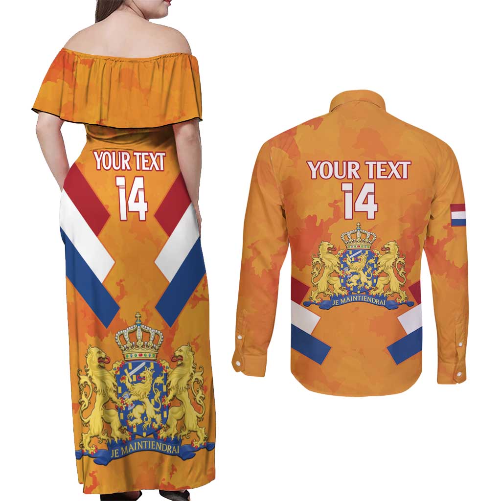 Custom Netherlands Rugby Couples Matching Off Shoulder Maxi Dress and Long Sleeve Button Shirt 2024 Go Champions Nederland - Wonder Print Shop