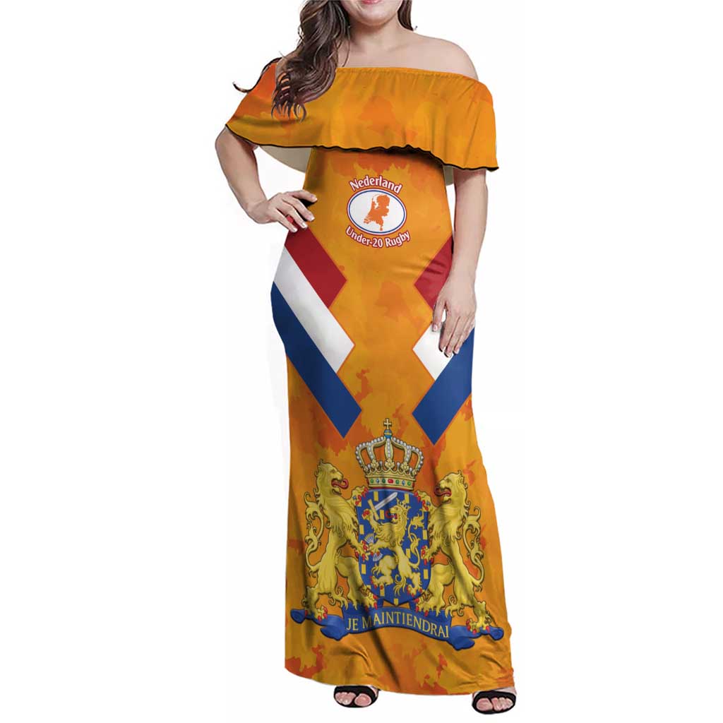 Custom Netherlands Rugby Family Matching Off Shoulder Maxi Dress and Hawaiian Shirt 2024 Go Champions Nederland - Wonder Print Shop