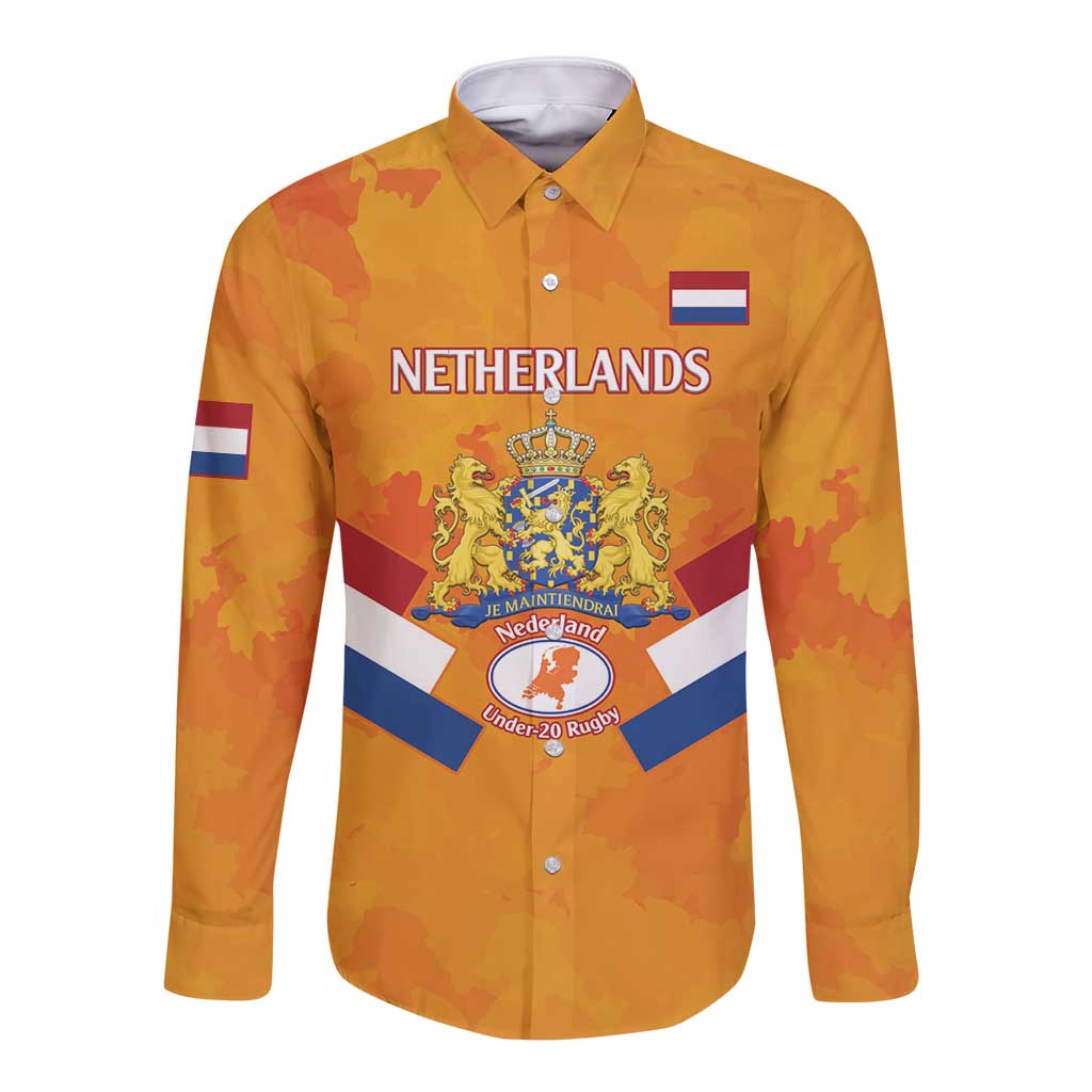 Custom Netherlands Rugby Long Sleeve Button Shirt 2024 Go Champions Nederland - Wonder Print Shop