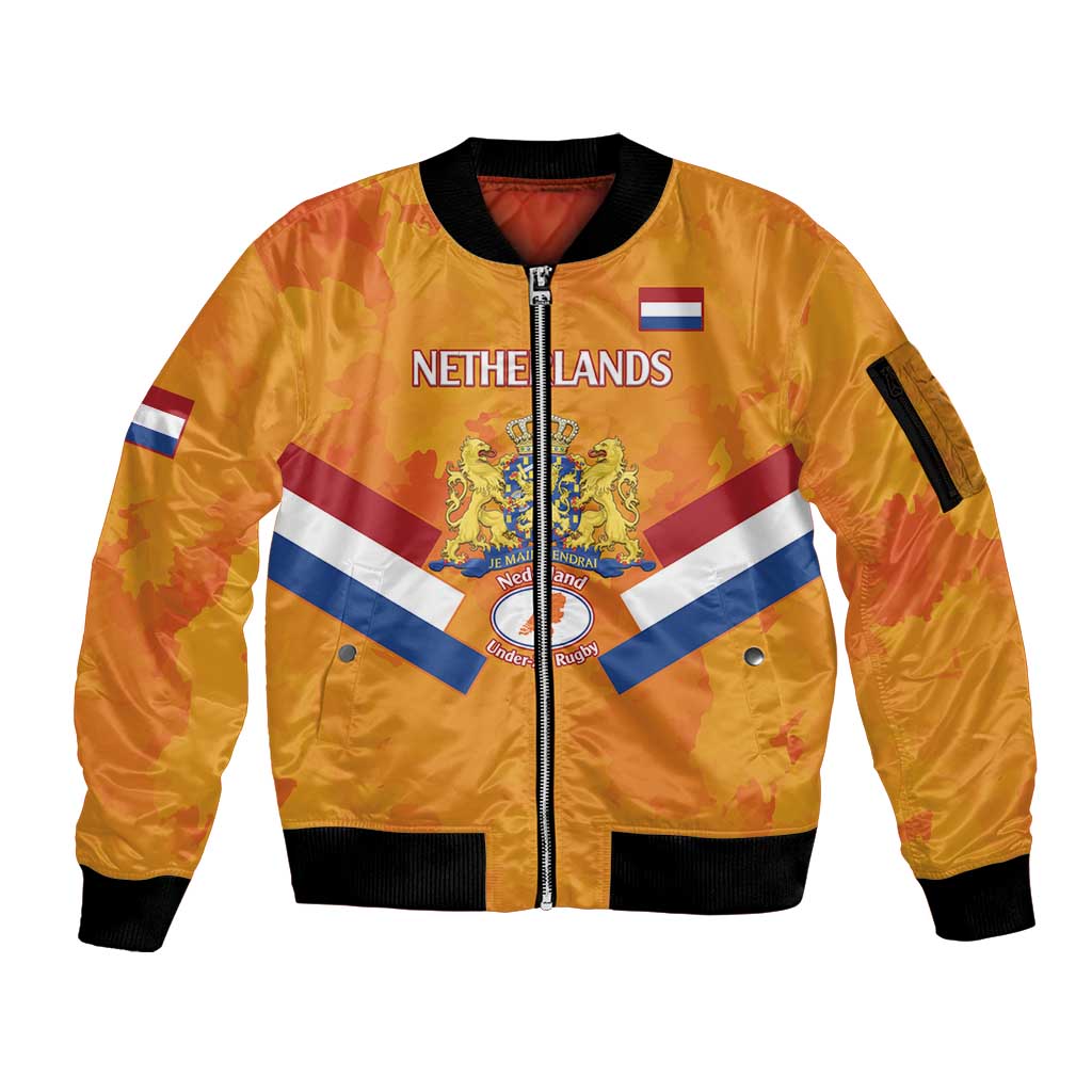 Custom Netherlands Rugby Sleeve Zip Bomber Jacket 2024 Go Champions Nederland - Wonder Print Shop