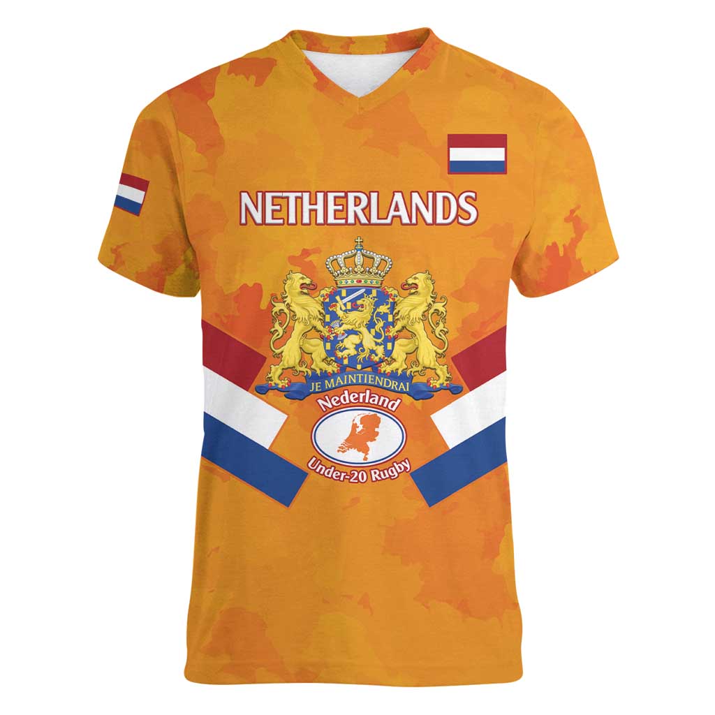 Custom Netherlands Rugby Women V-Neck T-Shirt 2024 Go Champions Nederland - Wonder Print Shop