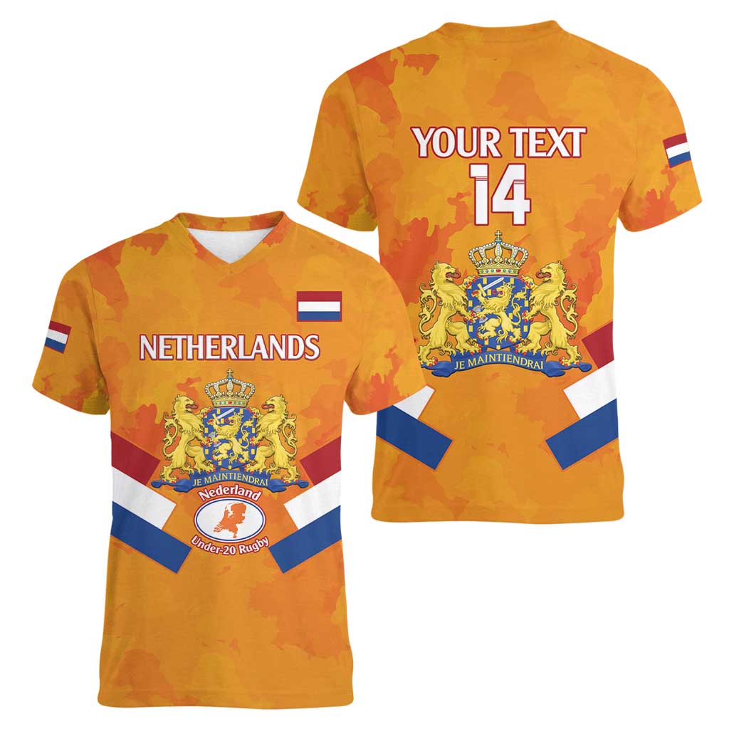 Custom Netherlands Rugby Women V-Neck T-Shirt 2024 Go Champions Nederland - Wonder Print Shop