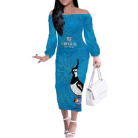 Custom Uruguay Rugby Family Matching Off The Shoulder Long Sleeve Dress and Hawaiian Shirt 2024 Go Champions Southern Lapwing - Wonder Print Shop