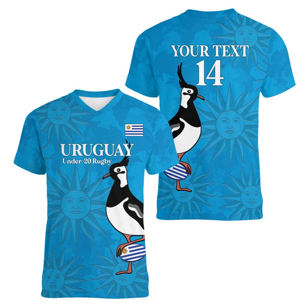 Custom Uruguay Rugby Women V-Neck T-Shirt 2024 Go Champions Southern Lapwing - Wonder Print Shop