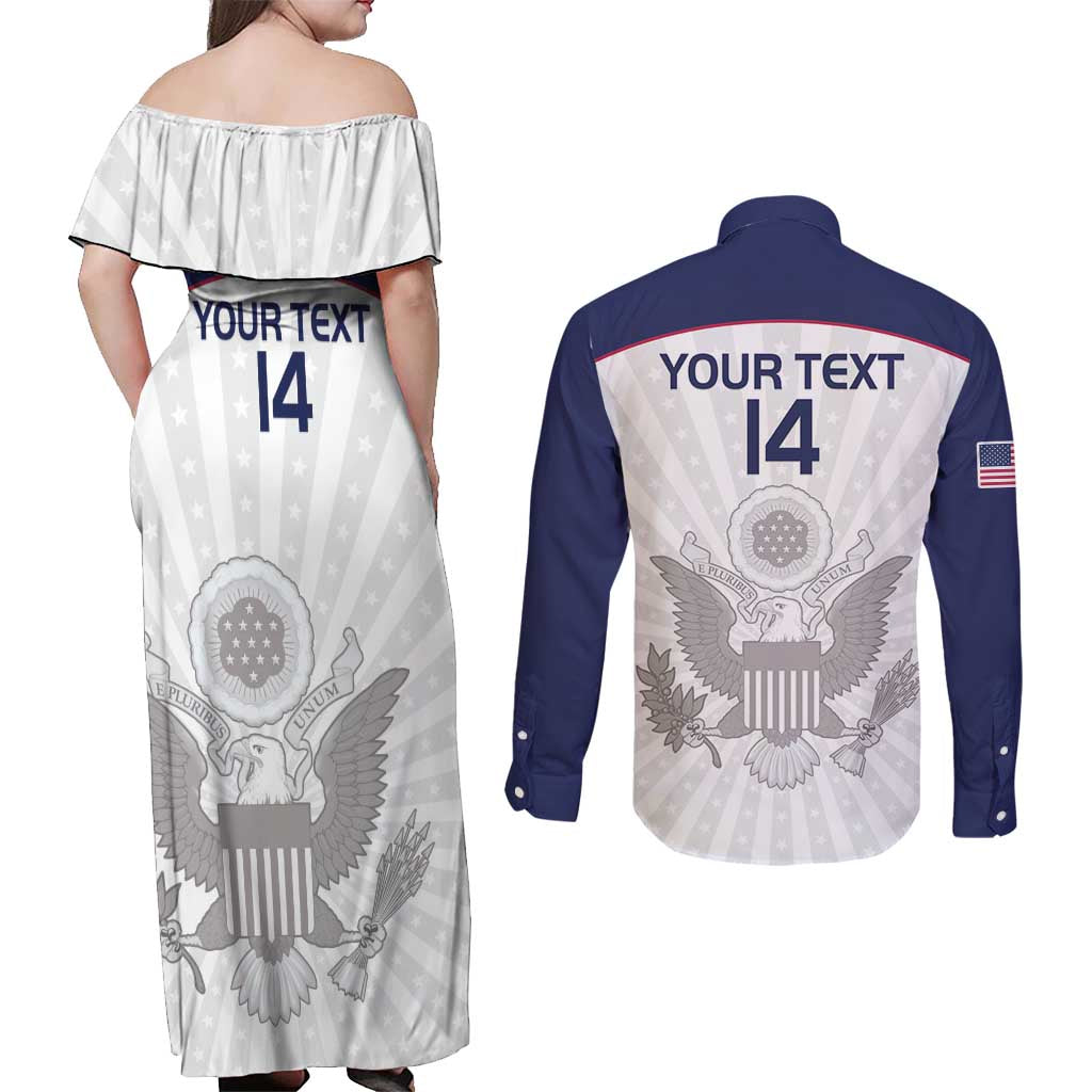 Custom United States Rugby Couples Matching Off Shoulder Maxi Dress and Long Sleeve Button Shirt 2024 Go Champions Eagles - Wonder Print Shop