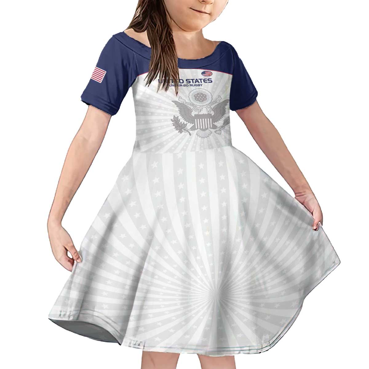 Custom United States Rugby Family Matching Off The Shoulder Long Sleeve Dress and Hawaiian Shirt 2024 Go Champions Eagles - Wonder Print Shop