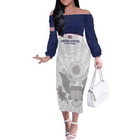 Custom United States Rugby Family Matching Off The Shoulder Long Sleeve Dress and Hawaiian Shirt 2024 Go Champions Eagles - Wonder Print Shop