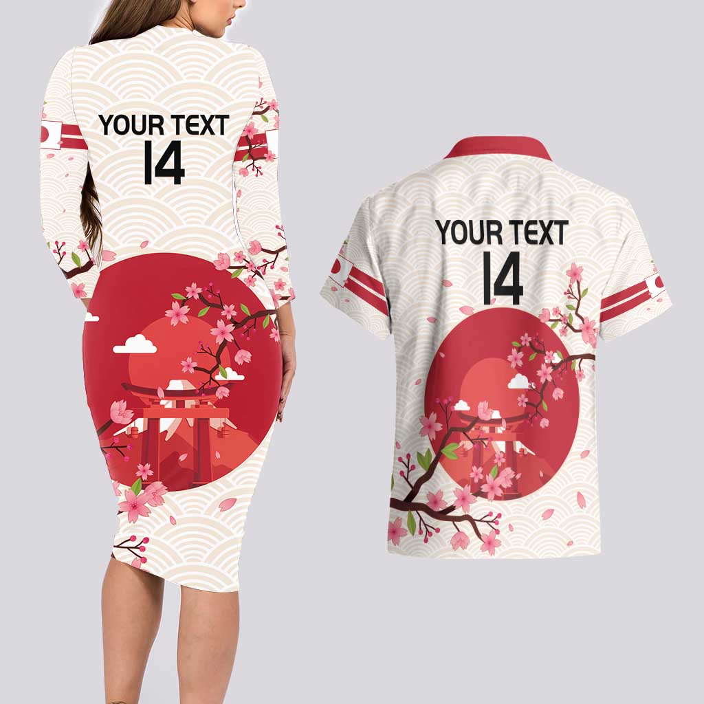 Custom Japan Rugby Couples Matching Long Sleeve Bodycon Dress and Hawaiian Shirt 2024 Go Champions Cherry Blossoms - Wonder Print Shop