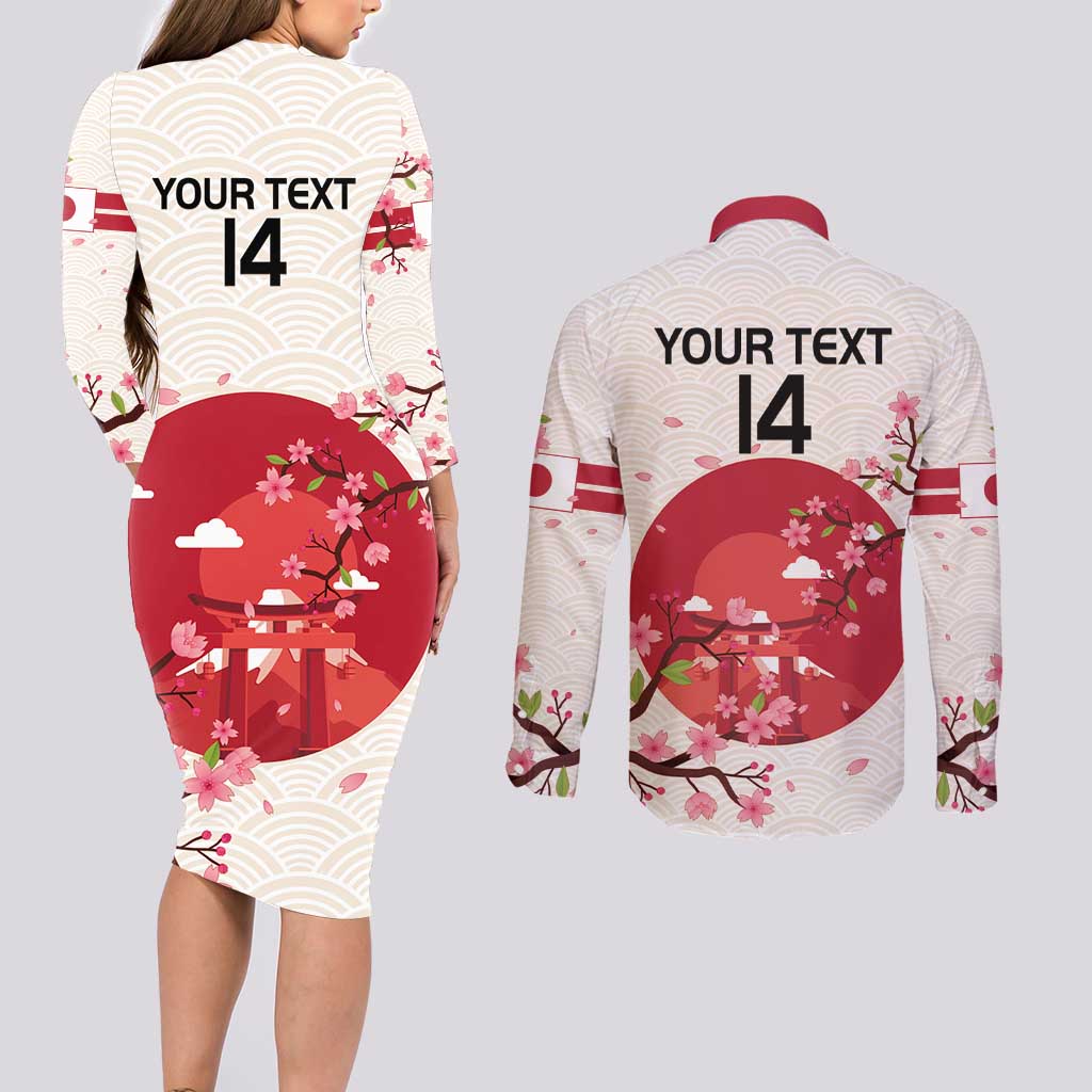 Custom Japan Rugby Couples Matching Long Sleeve Bodycon Dress and Long Sleeve Button Shirt 2024 Go Champions Cherry Blossoms - Wonder Print Shop