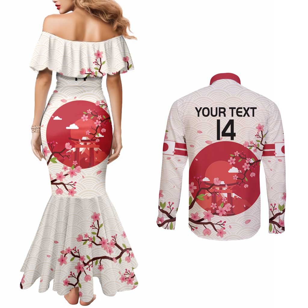 Custom Japan Rugby Couples Matching Mermaid Dress and Long Sleeve Button Shirt 2024 Go Champions Cherry Blossoms