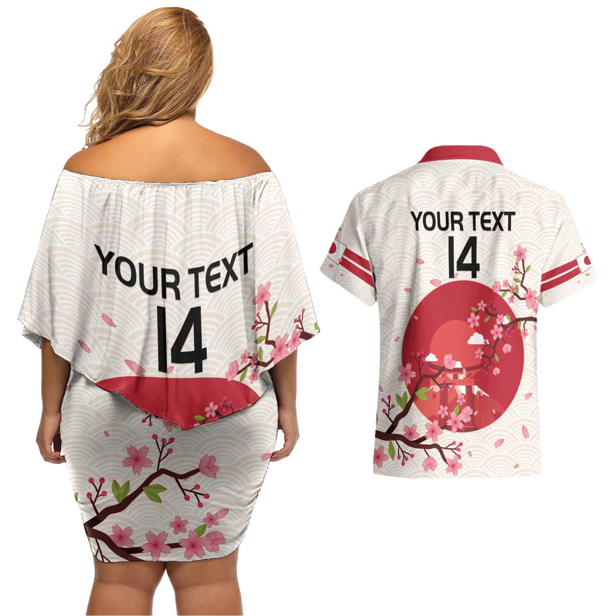 Custom Japan Rugby Couples Matching Off Shoulder Short Dress and Hawaiian Shirt 2024 Go Champions Cherry Blossoms - Wonder Print Shop