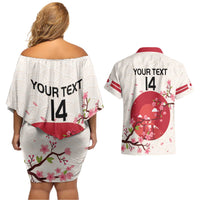 Custom Japan Rugby Couples Matching Off Shoulder Short Dress and Hawaiian Shirt 2024 Go Champions Cherry Blossoms - Wonder Print Shop