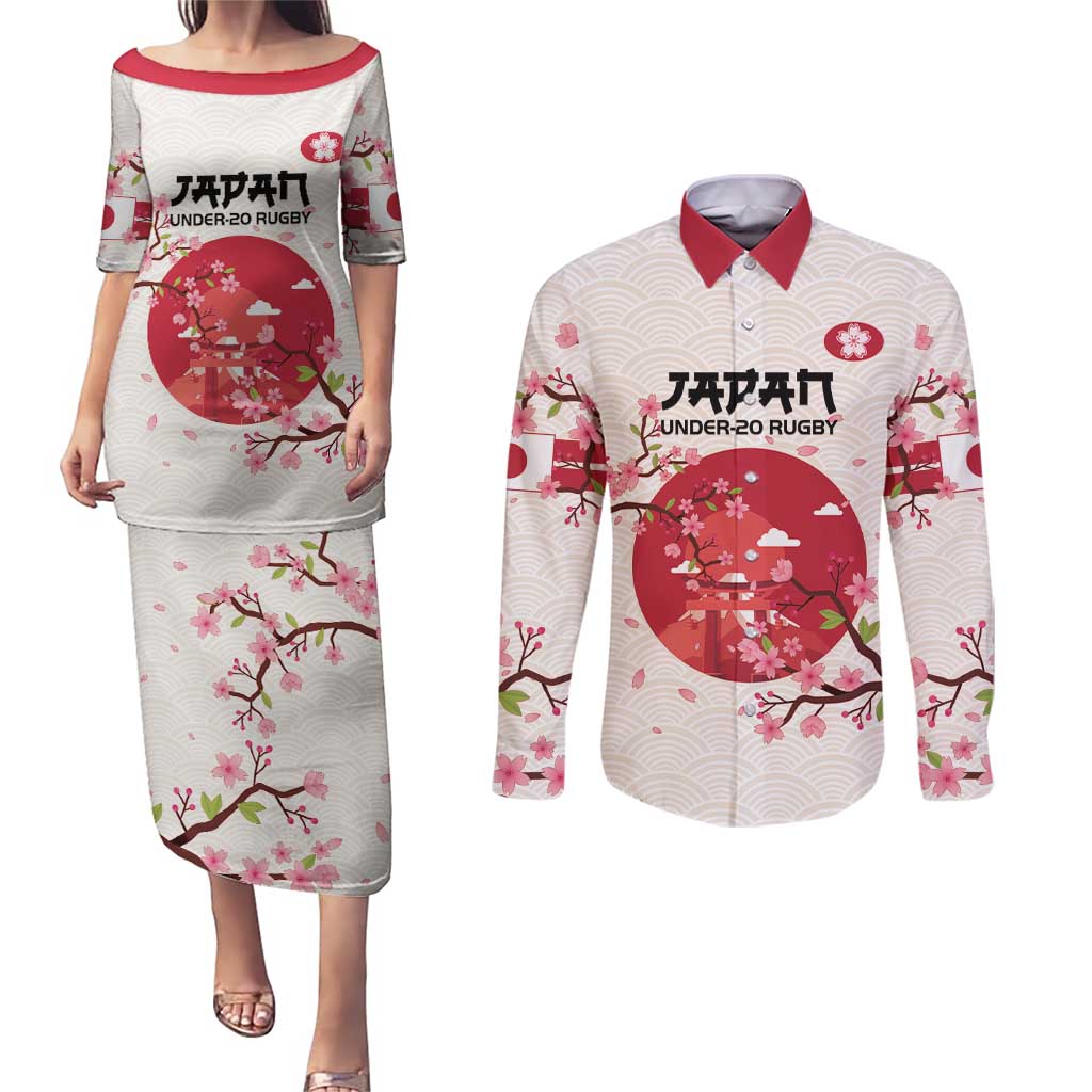 Custom Japan Rugby Couples Matching Puletasi and Long Sleeve Button Shirt 2024 Go Champions Cherry Blossoms - Wonder Print Shop