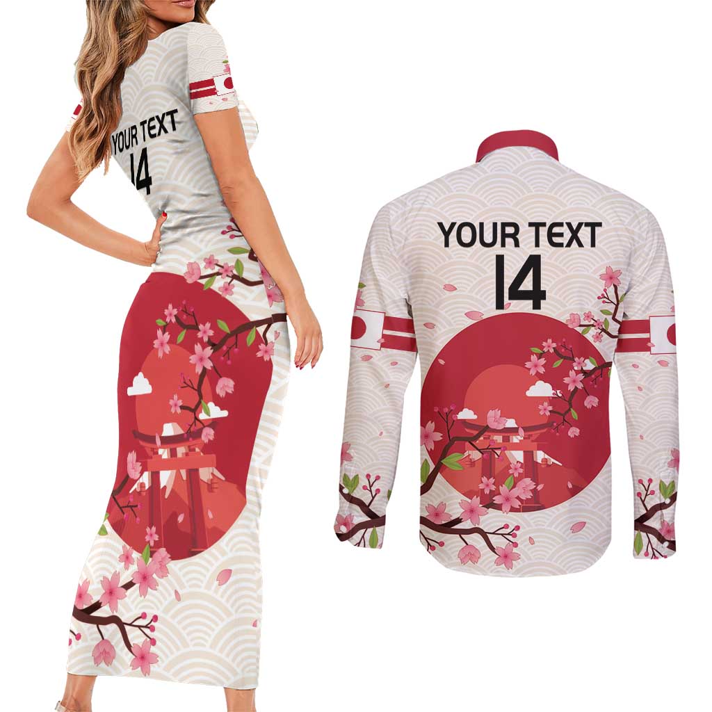 Custom Japan Rugby Couples Matching Short Sleeve Bodycon Dress and Long Sleeve Button Shirt 2024 Go Champions Cherry Blossoms - Wonder Print Shop