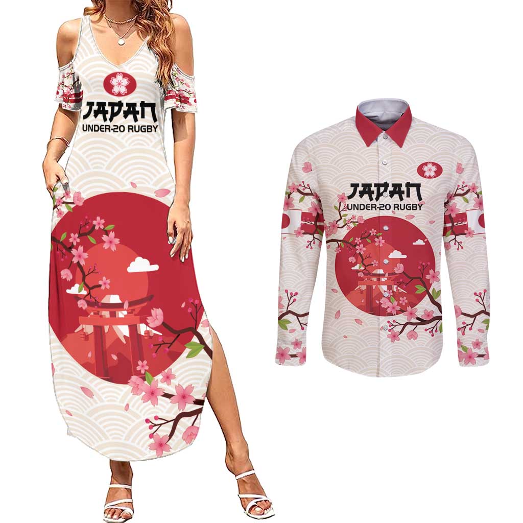 Custom Japan Rugby Couples Matching Summer Maxi Dress and Long Sleeve Button Shirt 2024 Go Champions Cherry Blossoms - Wonder Print Shop