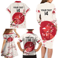 Custom Japan Rugby Family Matching Long Sleeve Bodycon Dress and Hawaiian Shirt 2024 Go Champions Cherry Blossoms - Wonder Print Shop