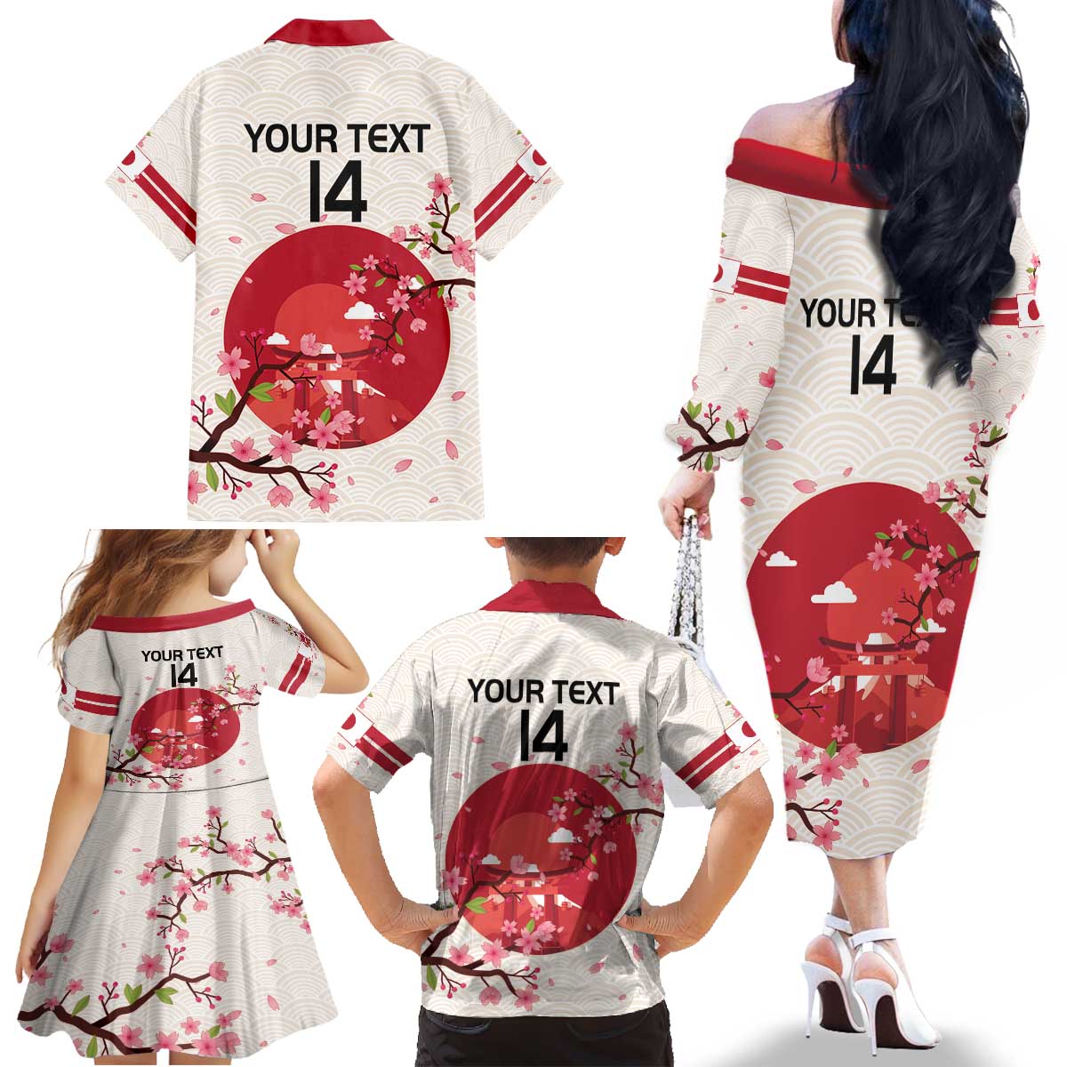 Custom Japan Rugby Family Matching Off The Shoulder Long Sleeve Dress and Hawaiian Shirt 2024 Go Champions Cherry Blossoms - Wonder Print Shop