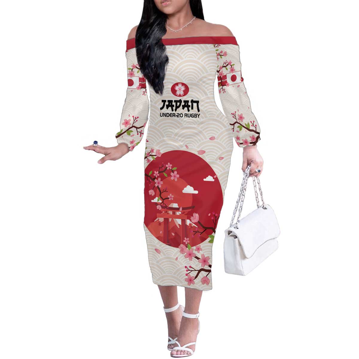 Custom Japan Rugby Family Matching Off The Shoulder Long Sleeve Dress and Hawaiian Shirt 2024 Go Champions Cherry Blossoms - Wonder Print Shop