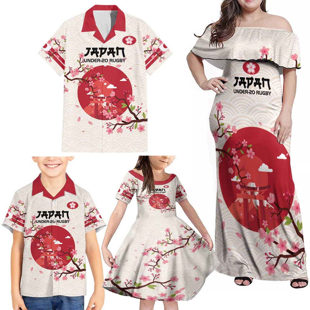 Custom Japan Rugby Family Matching Off Shoulder Maxi Dress and Hawaiian Shirt 2024 Go Champions Cherry Blossoms - Wonder Print Shop