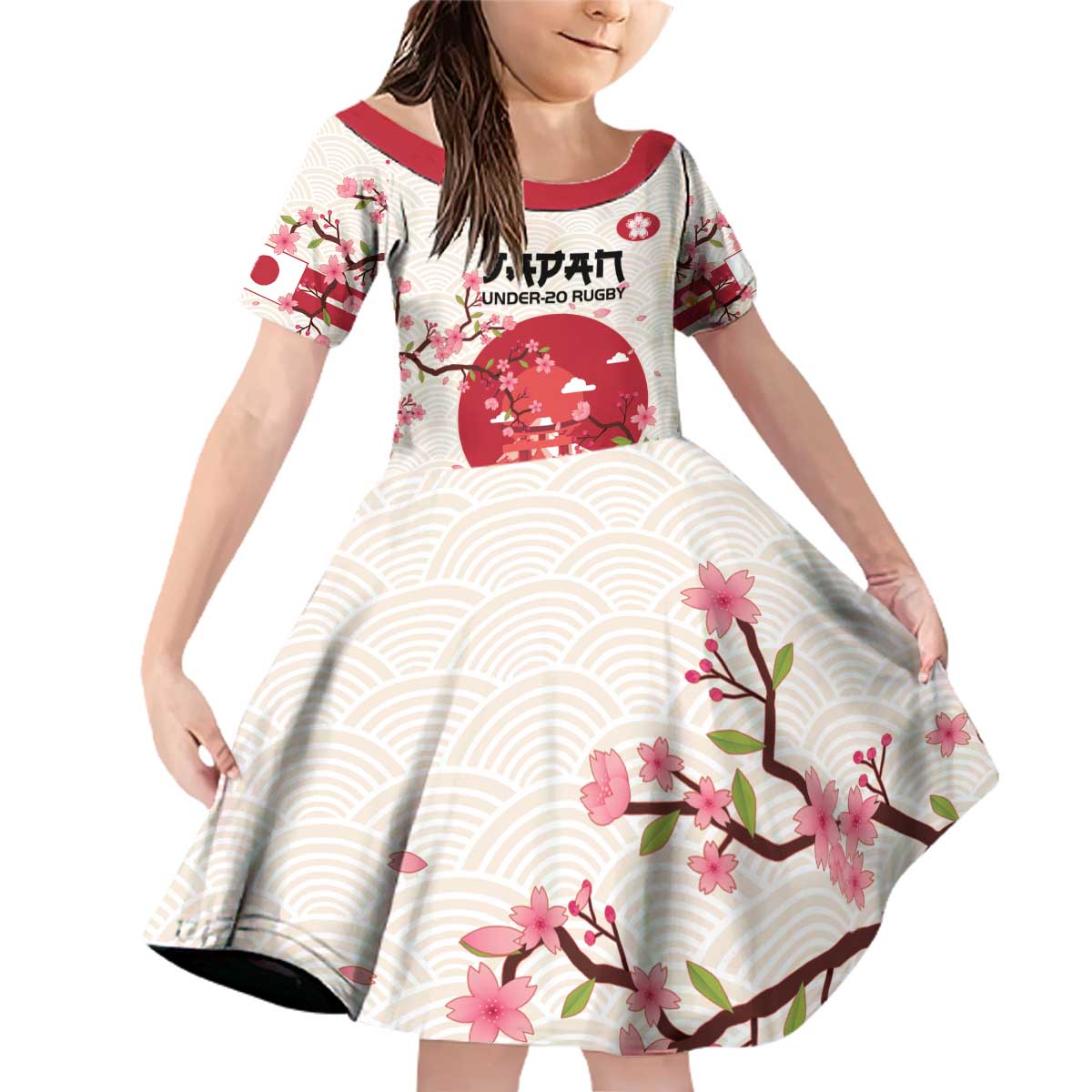Custom Japan Rugby Family Matching Off Shoulder Short Dress and Hawaiian Shirt 2024 Go Champions Cherry Blossoms - Wonder Print Shop
