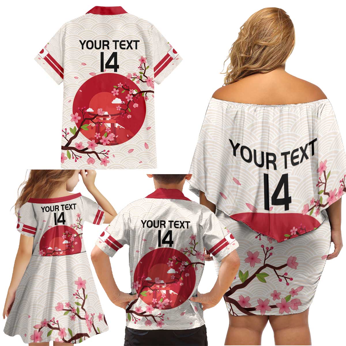 Custom Japan Rugby Family Matching Off Shoulder Short Dress and Hawaiian Shirt 2024 Go Champions Cherry Blossoms - Wonder Print Shop