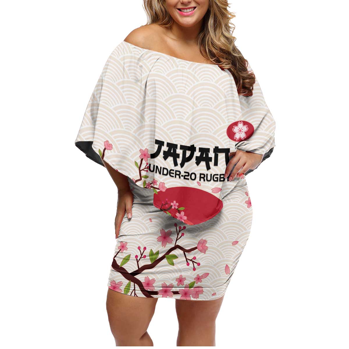 Custom Japan Rugby Family Matching Off Shoulder Short Dress and Hawaiian Shirt 2024 Go Champions Cherry Blossoms - Wonder Print Shop
