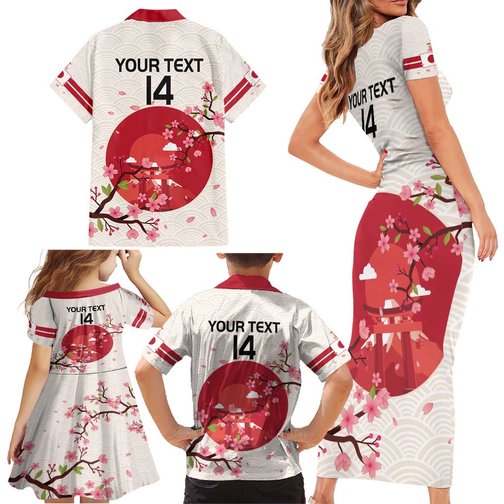 Custom Japan Rugby Family Matching Short Sleeve Bodycon Dress and Hawaiian Shirt 2024 Go Champions Cherry Blossoms - Wonder Print Shop