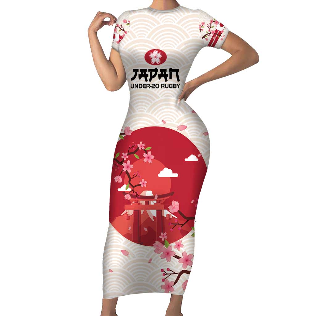 Custom Japan Rugby Family Matching Short Sleeve Bodycon Dress and Hawaiian Shirt 2024 Go Champions Cherry Blossoms - Wonder Print Shop