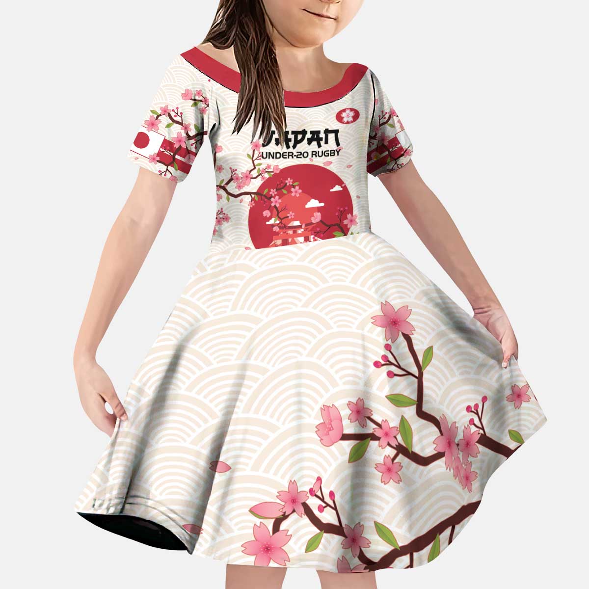 Custom Japan Rugby Kid Short Sleeve Dress 2024 Go Champions Cherry Blossoms - Wonder Print Shop