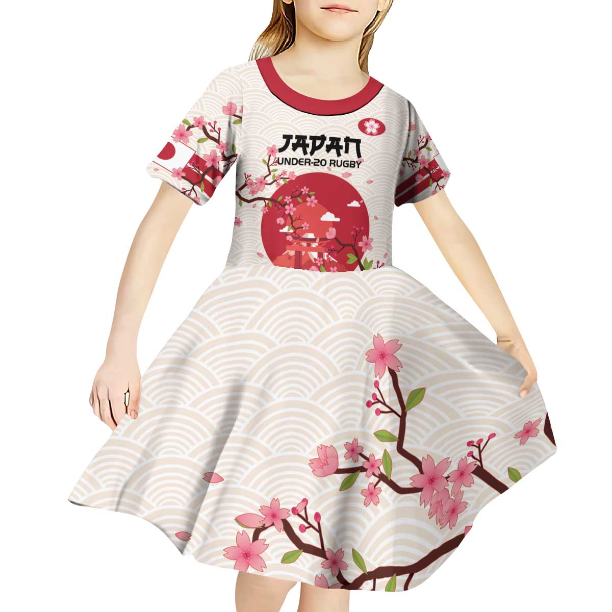 Custom Japan Rugby Kid Short Sleeve Dress 2024 Go Champions Cherry Blossoms - Wonder Print Shop