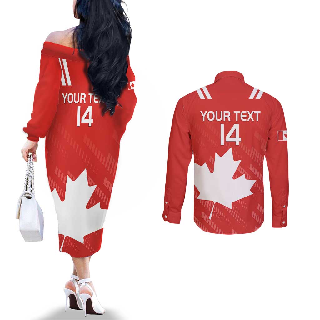 Custom Canada Rugby Couples Matching Off The Shoulder Long Sleeve Dress and Long Sleeve Button Shirt 2024 Go Champions Maple Leaf