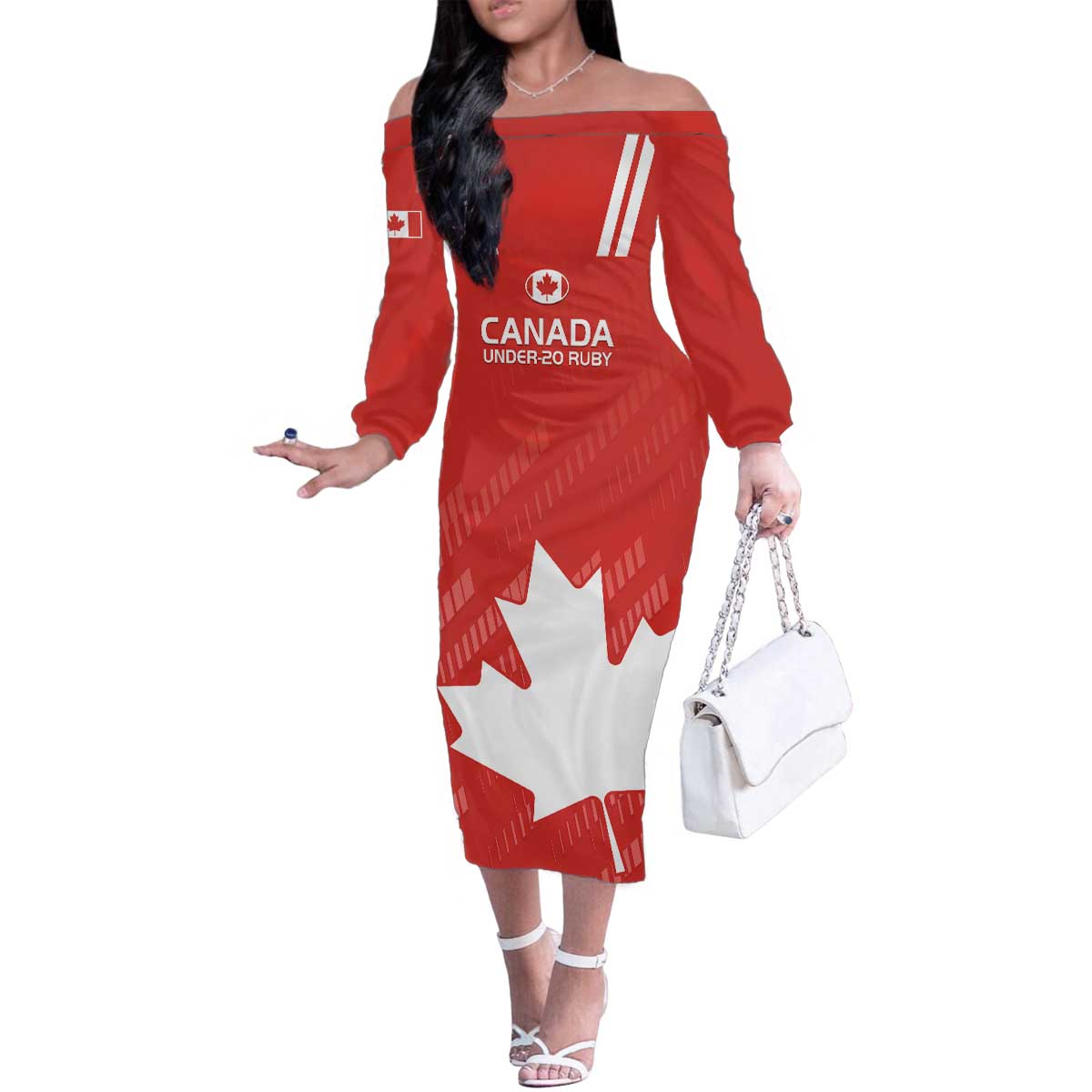 Custom Canada Rugby Family Matching Off The Shoulder Long Sleeve Dress and Hawaiian Shirt 2024 Go Champions Maple Leaf - Wonder Print Shop