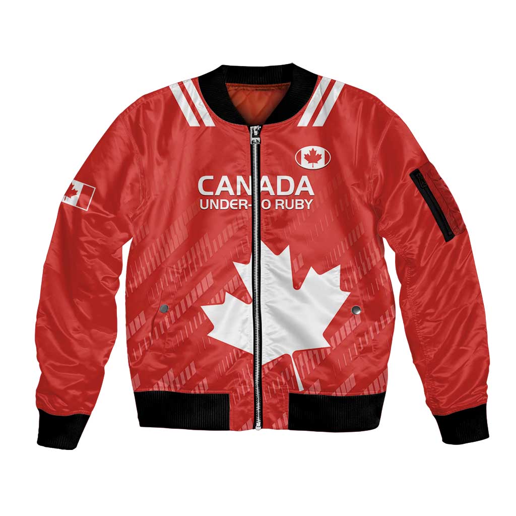 Custom Canada Rugby Sleeve Zip Bomber Jacket 2024 Go Champions Maple Leaf - Wonder Print Shop