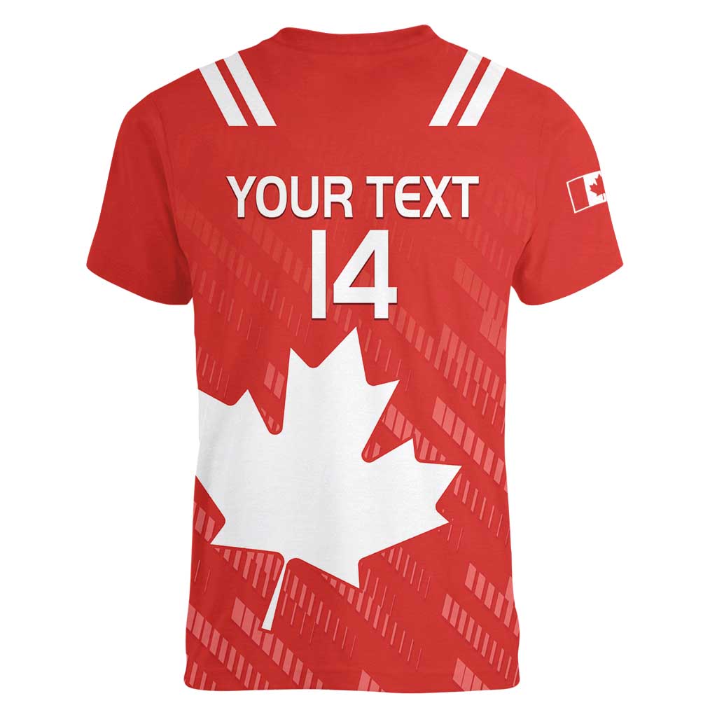 Custom Canada Rugby Women V-Neck T-Shirt 2024 Go Champions Maple Leaf - Wonder Print Shop