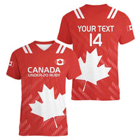 Custom Canada Rugby Women V-Neck T-Shirt 2024 Go Champions Maple Leaf - Wonder Print Shop