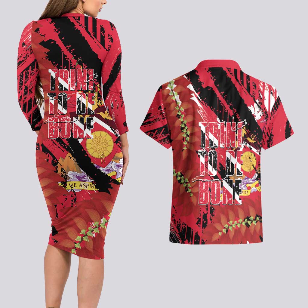 Trini To De Bone Couples Matching Long Sleeve Bodycon Dress and Hawaiian Shirt Proud To Be Trinidad and Tobago - Wonder Print Shop