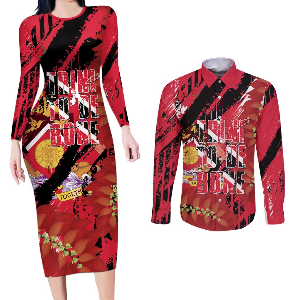 Trini To De Bone Couples Matching Long Sleeve Bodycon Dress and Long Sleeve Button Shirt Proud To Be Trinidad and Tobago - Wonder Print Shop