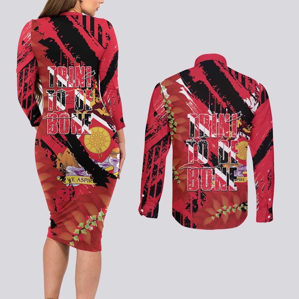 Trini To De Bone Couples Matching Long Sleeve Bodycon Dress and Long Sleeve Button Shirt Proud To Be Trinidad and Tobago - Wonder Print Shop