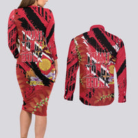 Trini To De Bone Couples Matching Long Sleeve Bodycon Dress and Long Sleeve Button Shirt Proud To Be Trinidad and Tobago - Wonder Print Shop