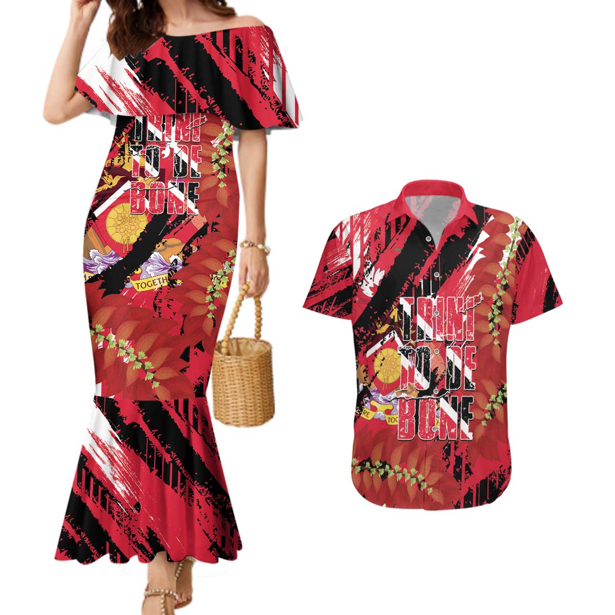Trini To De Bone Couples Matching Mermaid Dress and Hawaiian Shirt Proud To Be Trinidad and Tobago - Wonder Print Shop