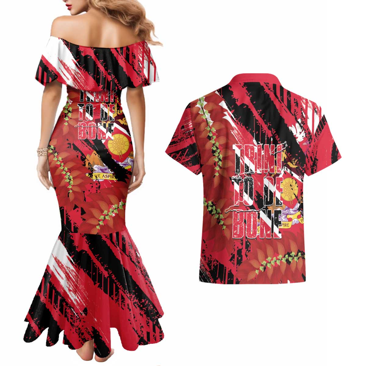 Trini To De Bone Couples Matching Mermaid Dress and Hawaiian Shirt Proud To Be Trinidad and Tobago - Wonder Print Shop